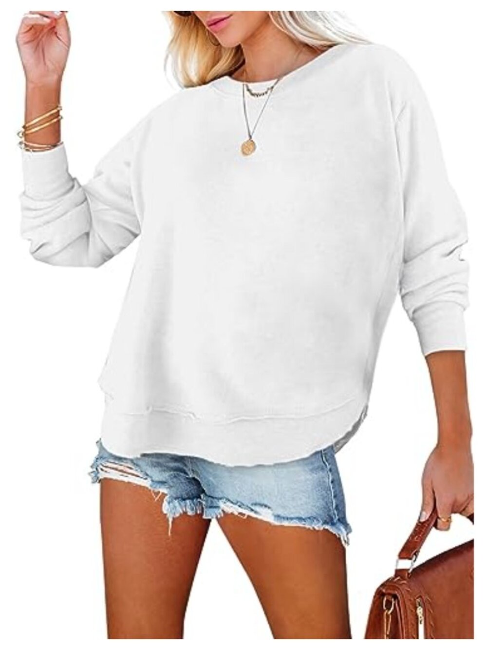 Womens Long Sleeve Sweatshirt Crew Neck Pullover Cotton Blend Top